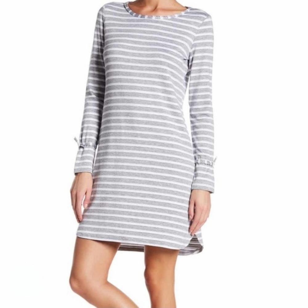 Max Studio Weekend Light Gray Striped Long Sleeve Knee Length Dress Casual XS